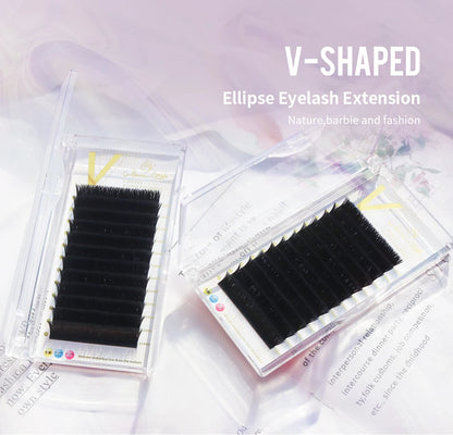 GLAMLASH  V Shape Auto-Fans 2D YY Eyelash Extension Soft Ellipse Flat Split Tips Premade Volume Premium Individual false Lashes