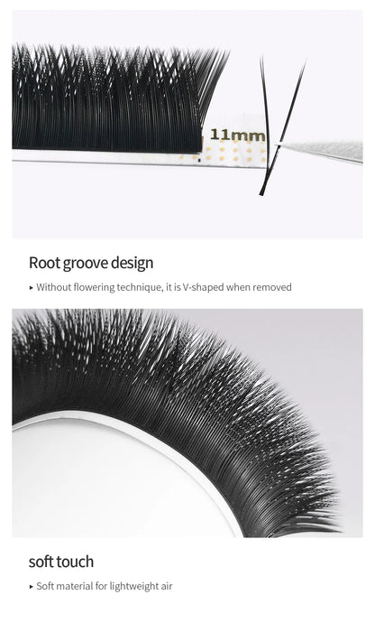 GLAMLASH  V Shape Auto-Fans 2D YY Eyelash Extension Soft Ellipse Flat Split Tips Premade Volume Premium Individual false Lashes