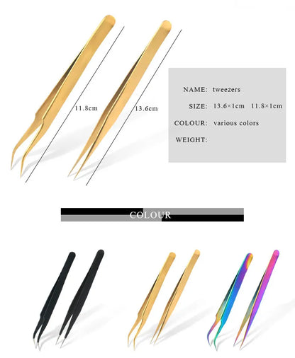 Qiao Excellent Quality Tweezers Bend+Straight New Stainless Steel Industrial Anti-static Cross Tweezers Sewing Accessories Tools