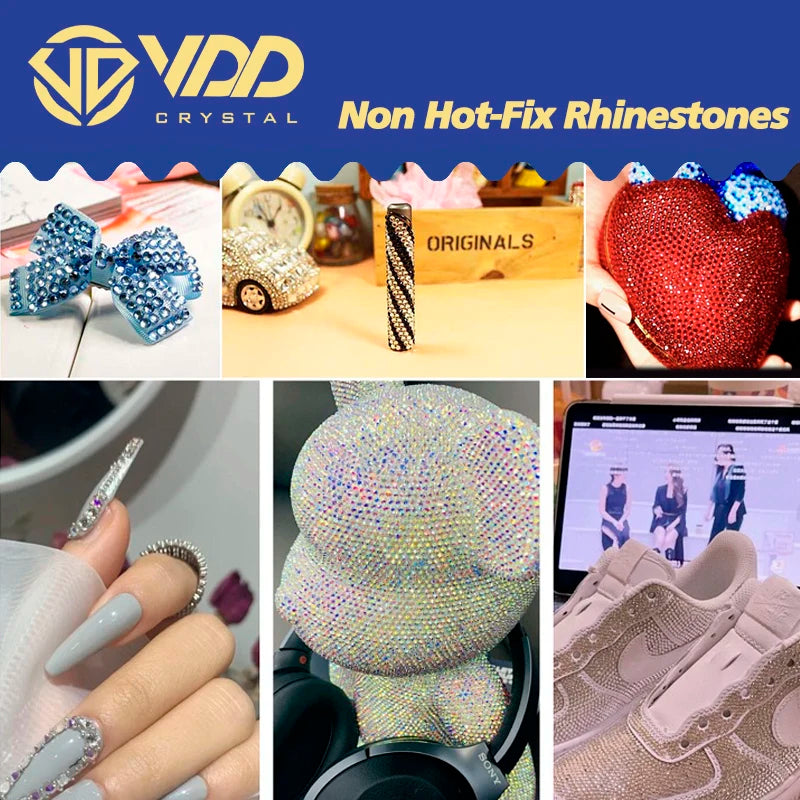 VDD 1440Pcs SS4-SS20 Glass Crystal AB Rose Non Hotfix Rhinestones Gold Flatback Glitter Strass Stones DIY Nail Art Accessories