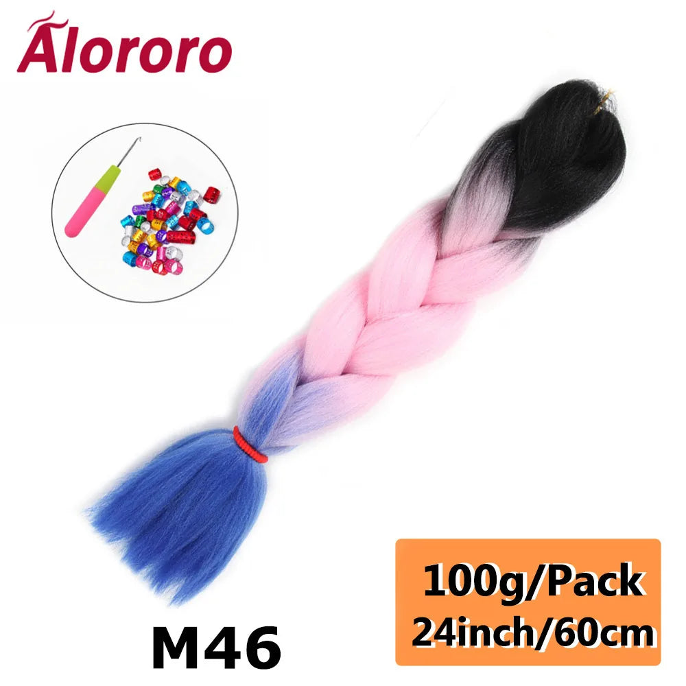 24 Inches Jumbo Braiding Hair Synthetic Hair Extensions Afro Ombre Crochet Braid Hair Wholesale For Women Alororo