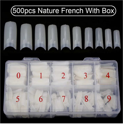 Nail Capsules 500pcs/Box Artificial Nail Tips Full Cover Nails Tips Acrylic Transparent Nail Capsules French Manicure False Nail