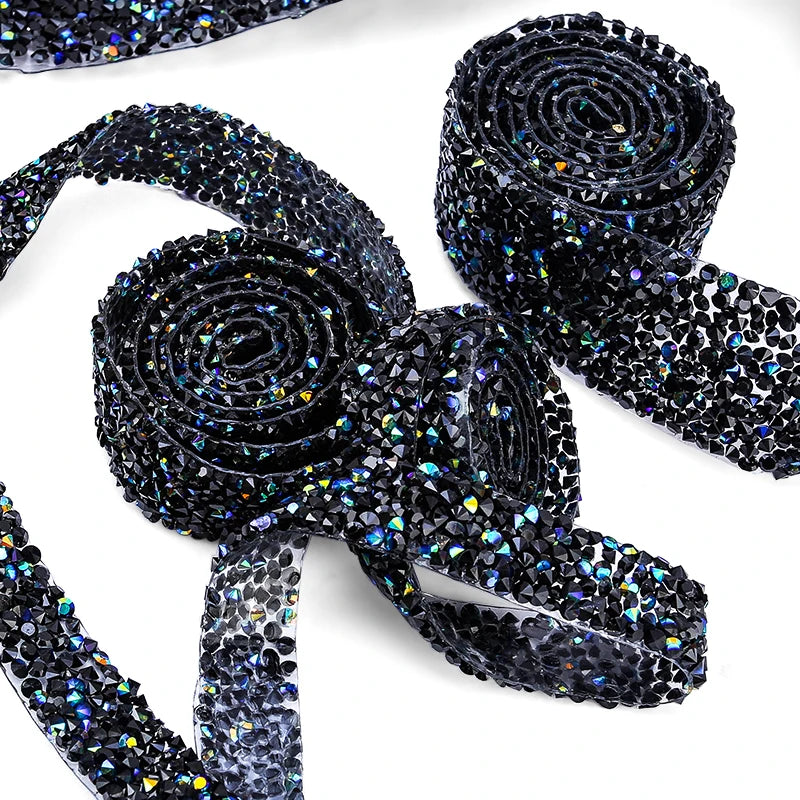 Rhinestones Tape Trim Hot Fix Strass Crystal Sewing Ribbon Appliques DIY Rhinestone For Decorations Trim Garment Accessories