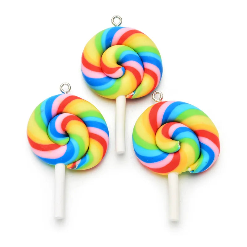 10pcs/pack Multi-color Soft Clay Simulation Lollipop Charms Pendant For Women Girls DIY Necklace Earrings Jewelry Accessories