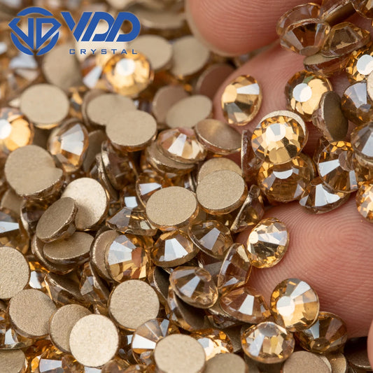 VDD 1440Pcs 058 Golden Shadow Glass Crystal Rhinestones Gold Flatback Strass Stones Nail Art Accessories DIY Decoration