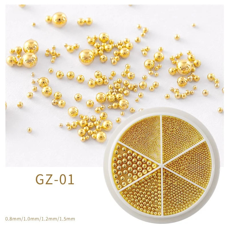 6 Grids Nail Art Tiny Steel Caviar Beads 0.8-1.5mm Mixed Size 3D Design Rose Gold Silver Jewelry Manicure DIY Decoration