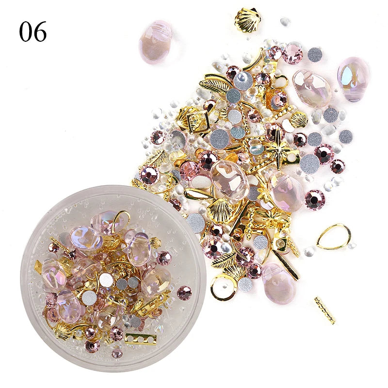 Box of Mixed 3D Rhinestones for Nail Art Decorations, Sparkle Crystal Gems Nail Jewelry Caviar Beads Charms Manicure Accessories