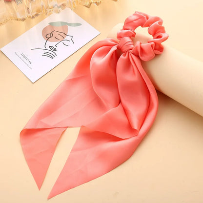 Floral Print Bow Satin Long Ribbon Ponytail Scarf Hair Tie Scrunchies Women Girls Elastic Hair Bands Hair Accessories