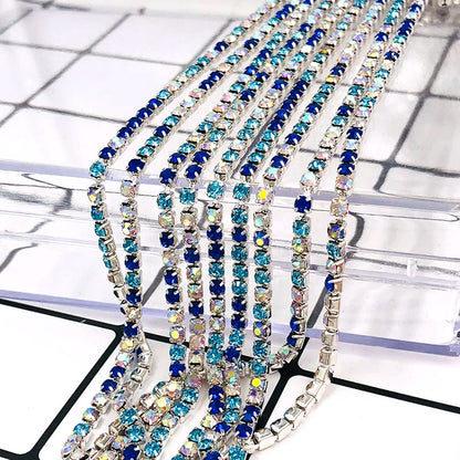 New arrive 5 yards/bag Royal blue/Lake blue/White AB 2mm-3mm silver base rhinestones cup chain diy hat/bags/clothing accessories