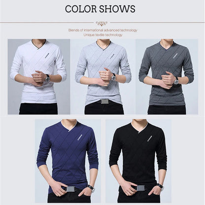 TFETTERS Fashion Men T-shirt Slim Fit Custom T-shirt Crease Design Long Stylish Luxury V Neck Fitness T-shirt Tee Shirt Homme