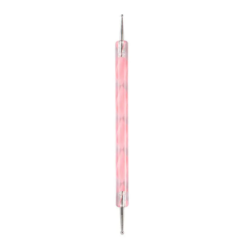 1pc Professional 2 Ways Nail Art Dotting Pen Plastic Swirl Wood Marbleizing Steel Rhinestones Manicure Tools