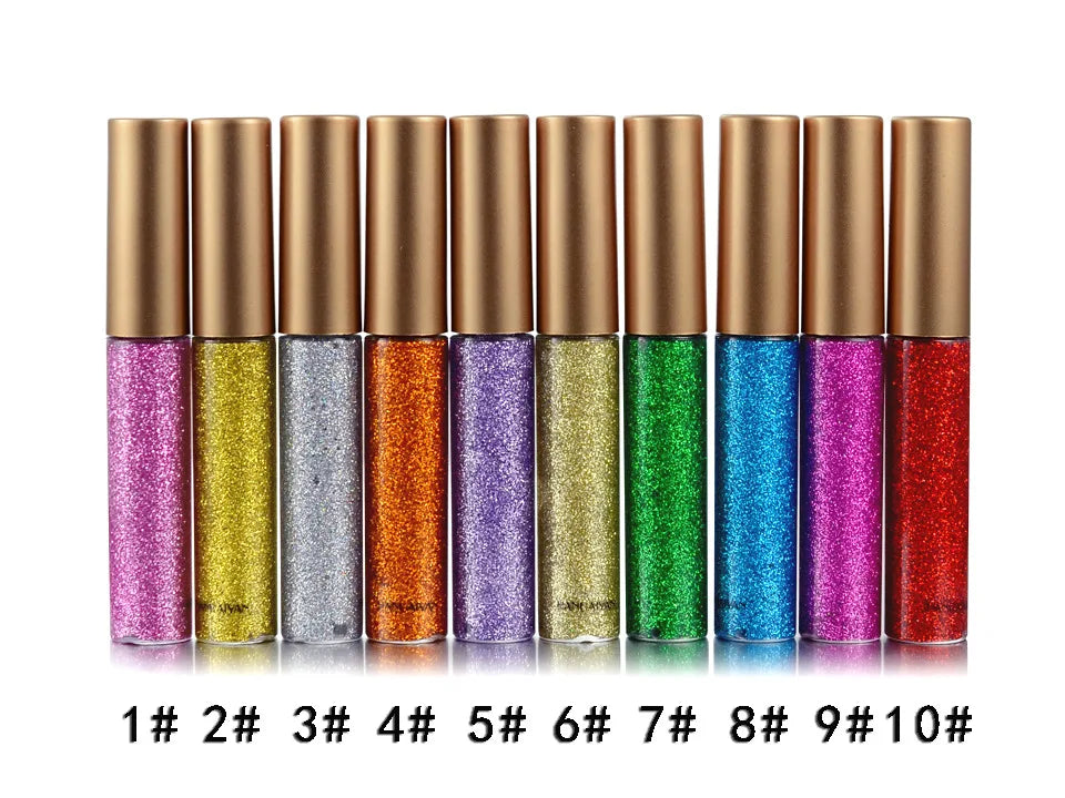 10 Colors White Gold Glitter Eyeshadow For Easy to Wear Waterproof Liquid Sequin Eyeliner pen Beauty Eye Liner Makeup tool