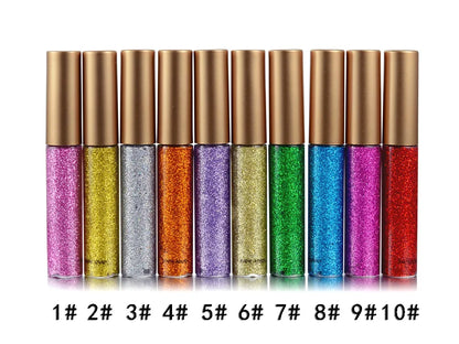 10 Colors White Gold Glitter Eyeshadow For Easy to Wear Waterproof Liquid Sequin Eyeliner pen Beauty Eye Liner Makeup tool