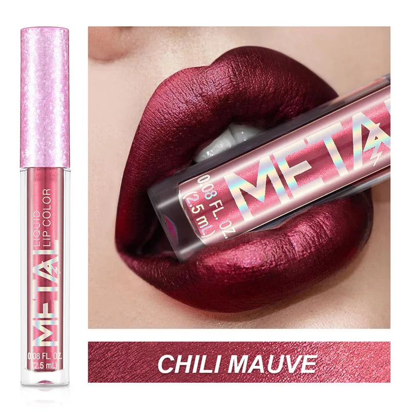 Metallic Glitter Liquid Lipstick Makeup Waterproof Metallic Lip Gloss Long-lasting Shimmer Metal Lip Glaze Tint Charming