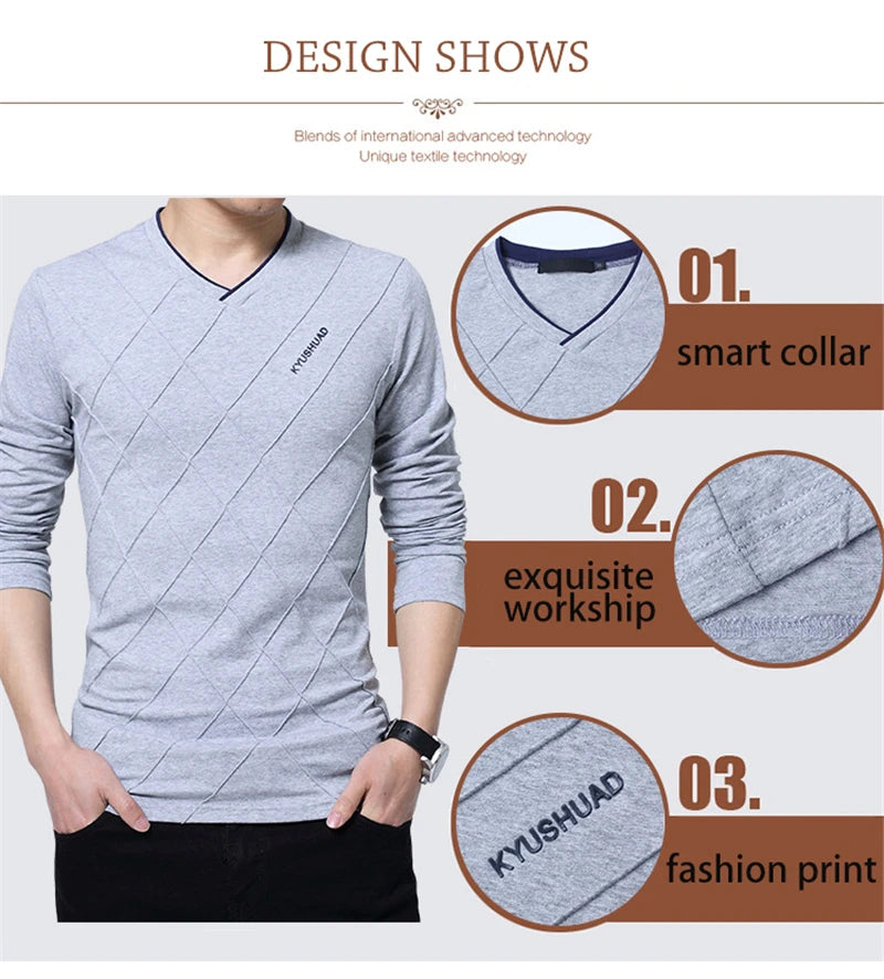 TFETTERS Fashion Men T-shirt Slim Fit Custom T-shirt Crease Design Long Stylish Luxury V Neck Fitness T-shirt Tee Shirt Homme