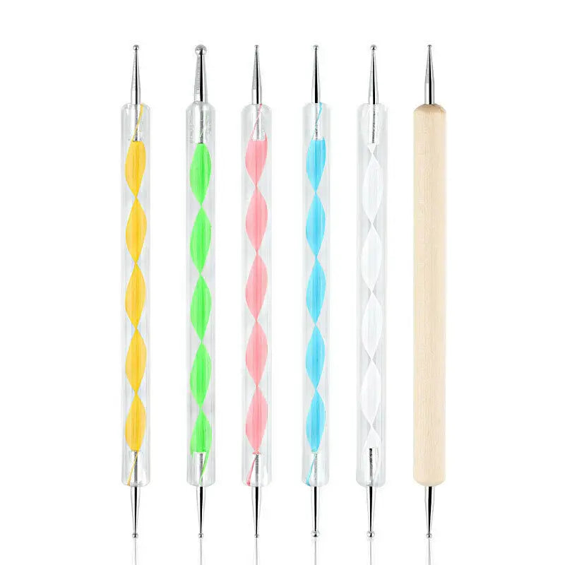 1pc Professional 2 Ways Nail Art Dotting Pen Plastic Swirl Wood Marbleizing Steel Rhinestones Manicure Tools