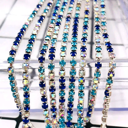 New arrive 5 yards/bag Royal blue/Lake blue/White AB 2mm-3mm silver base rhinestones cup chain diy hat/bags/clothing accessories