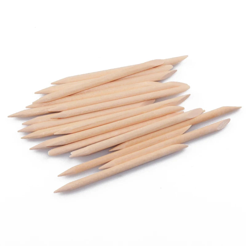 Orange Wood Stick for Nail Art, Cuticle Pusher Remover, Pedicure Tool, Double Ended Weed for Manicure, 20PCs