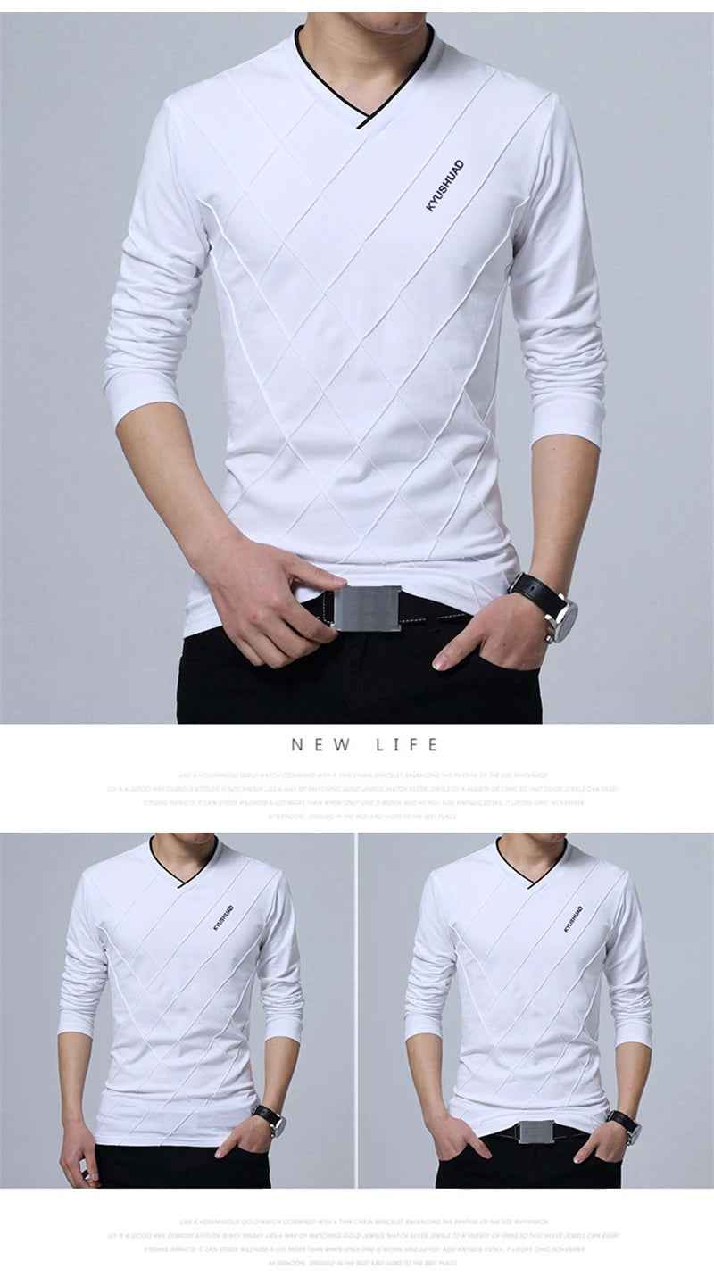 TFETTERS Fashion Men T-shirt Slim Fit Custom T-shirt Crease Design Long Stylish Luxury V Neck Fitness T-shirt Tee Shirt Homme