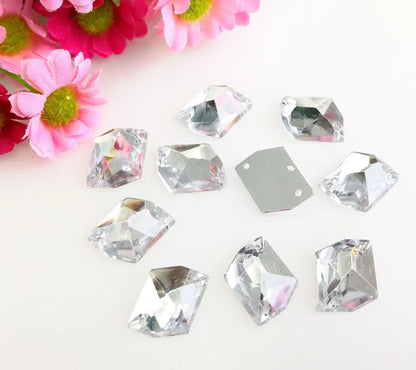 50pcs 14x17mm 17x22mm Ice shape High quality Acryl sew on rhinestones with two holes,diy/clothing accessories