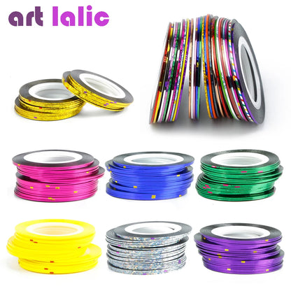 10 Rolls Nail Art Striping Tapes, Nail Liner Stickers, Nail Decals, 1mm Adhesive Stickers for Nail Tips Styling