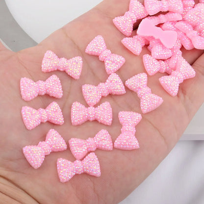 BOLIAO 20Pcs 12*20 mm (0.47*0.79 In) Pink Bow Shape Resin AB Color Scrapbook Shiny Delicate Clothes/Bags/Hats Decoration DIY