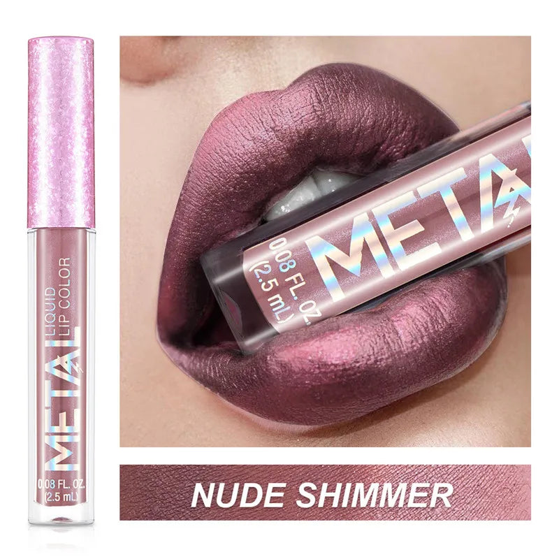 Metallic Glitter Liquid Lipstick Makeup Waterproof Metallic Lip Gloss Long-lasting Shimmer Metal Lip Glaze Tint Charming