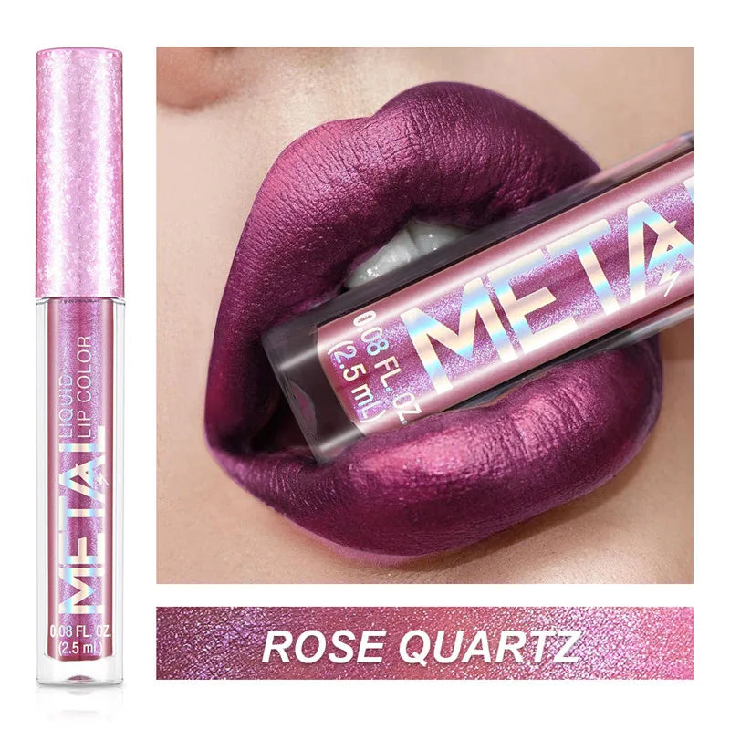 Metallic Glitter Liquid Lipstick Makeup Waterproof Metallic Lip Gloss Long-lasting Shimmer Metal Lip Glaze Tint Charming