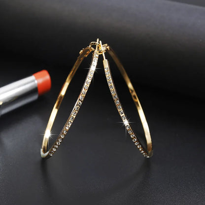 Fashion Hoop Earrings With Rhinestone Big Circle Earrings Simple Earrings Big Circle Gold Color Loop Earrings For Women