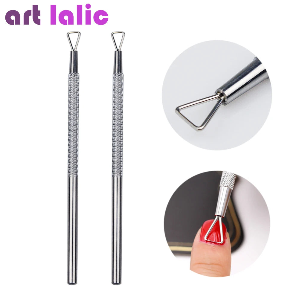 Nail Art Polish UV Gel Remover Stick Rod, Stainless Steel, Triangle, Dead Skin, Cuticle Pusher, Cleaner, Grinding Manicure Tools