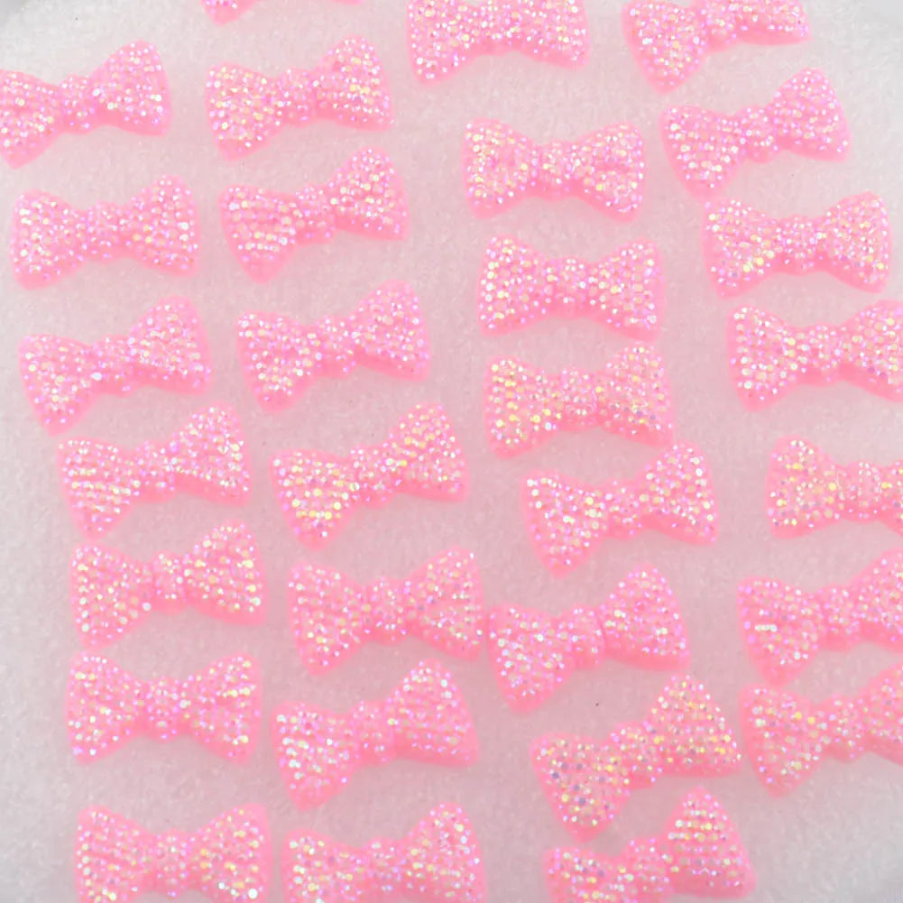 BOLIAO 20Pcs 12*20 mm (0.47*0.79 In) Pink Bow Shape Resin AB Color Scrapbook Shiny Delicate Clothes/Bags/Hats Decoration DIY