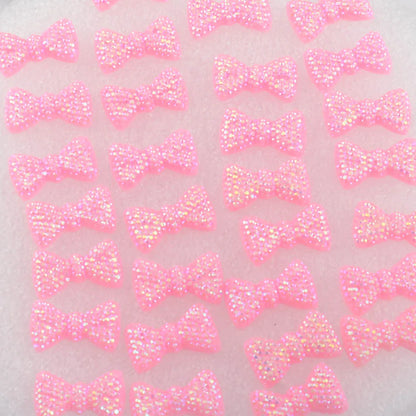 BOLIAO 20Pcs 12*20 mm (0.47*0.79 In) Pink Bow Shape Resin AB Color Scrapbook Shiny Delicate Clothes/Bags/Hats Decoration DIY