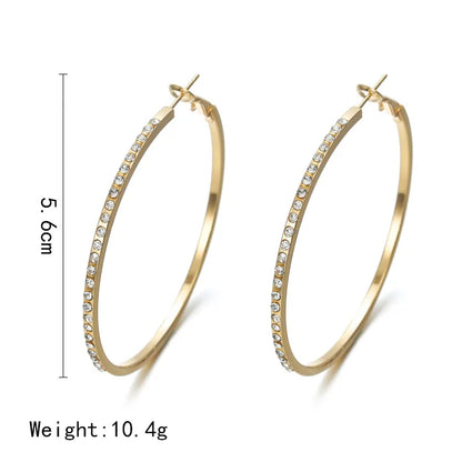 Fashion Hoop Earrings With Rhinestone Big Circle Earrings Simple Earrings Big Circle Gold Color Loop Earrings For Women