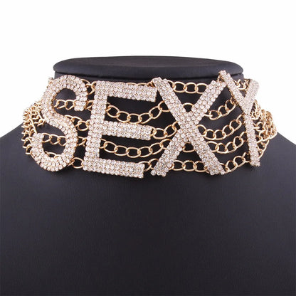 Rhinestone Choker Necklace Luxury Fashion Crystal Jewellery Sexy Word Chocker Bling  Glam Sparkly Women's Jewelry Accessories