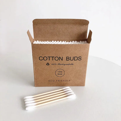 100/200pc Double Head Cotton Swab Bamboo Cotton Swab Wood Sticks Disposable Buds Cotton For Beauty Makeup Nose Ears Cleaning