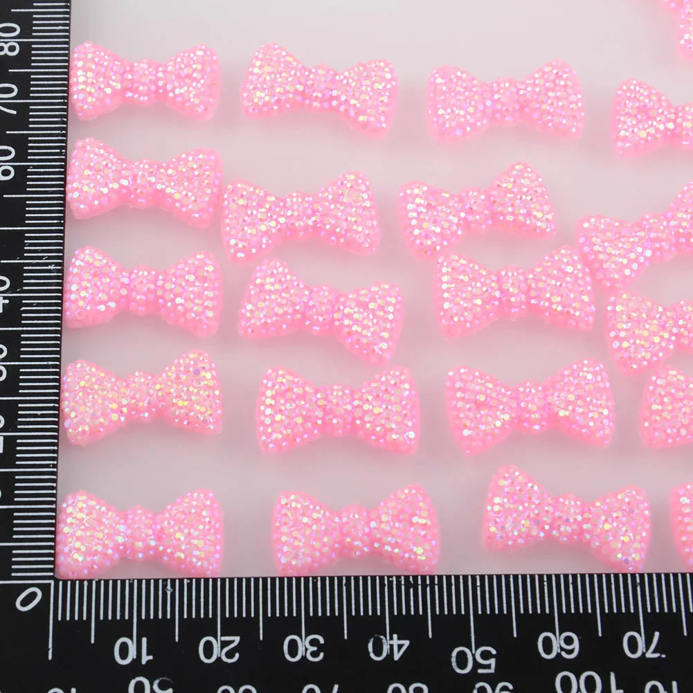 BOLIAO 20Pcs 12*20 mm (0.47*0.79 In) Pink Bow Shape Resin AB Color Scrapbook Shiny Delicate Clothes/Bags/Hats Decoration DIY