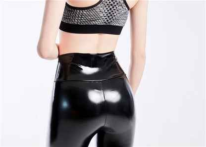 VISNXGI PU Leather Black Pants Leggings High Waist Women Elastic Skinny Push Up Stretch Jeggings Wet Look Red Blue New Trousers