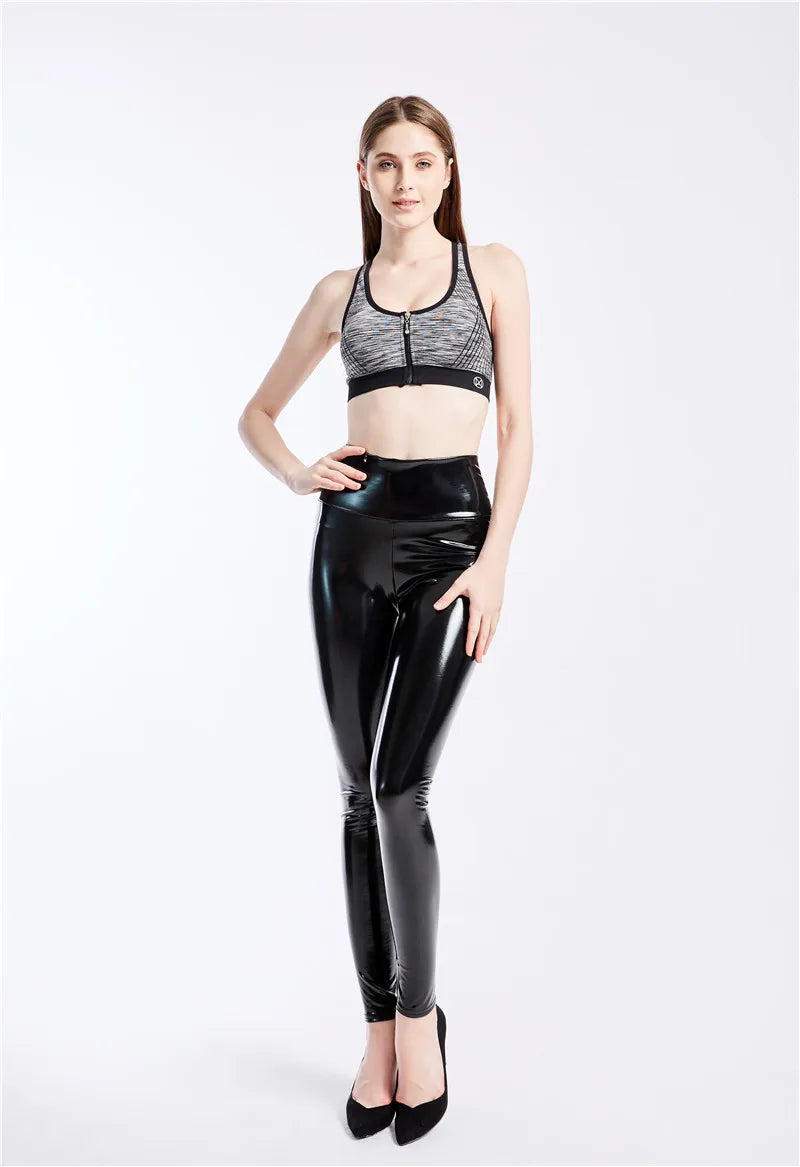 VISNXGI PU Leather Black Pants Leggings High Waist Women Elastic Skinny Push Up Stretch Jeggings Wet Look Red Blue New Trousers