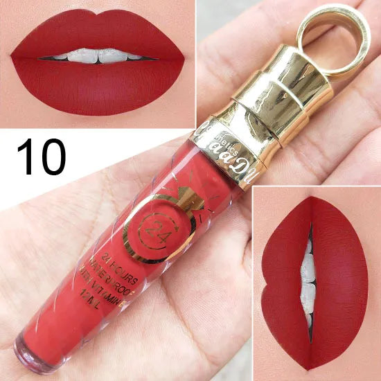 New!!Make Up Lips Matte Liquid Lipstick Waterproof Long Lasting Sexy Pigment Nude Glitter Style Lip Gloss Beauty Red Lip Tint