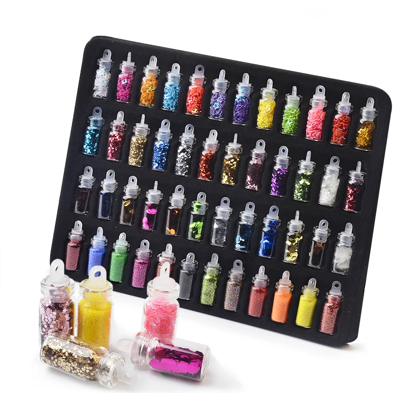 Artlalic 48 Bottles Nail Art Rhinestones Beads Sequins Glitter Tips Decoration Tool Gel Nail Stickers Mixed Design Case Set