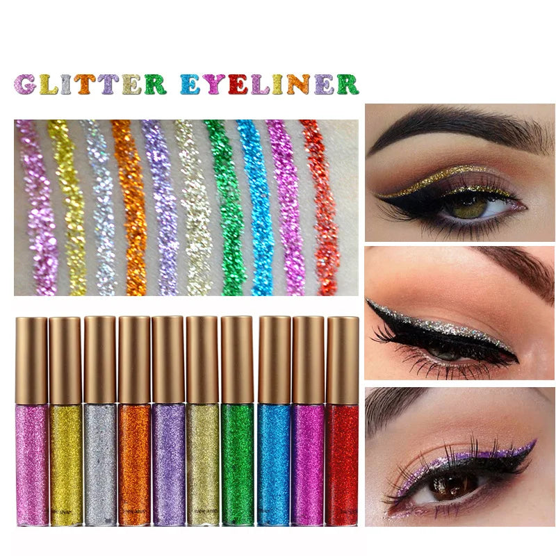 10 Colors White Gold Glitter Eyeshadow For Easy to Wear Waterproof Liquid Sequin Eyeliner pen Beauty Eye Liner Makeup tool