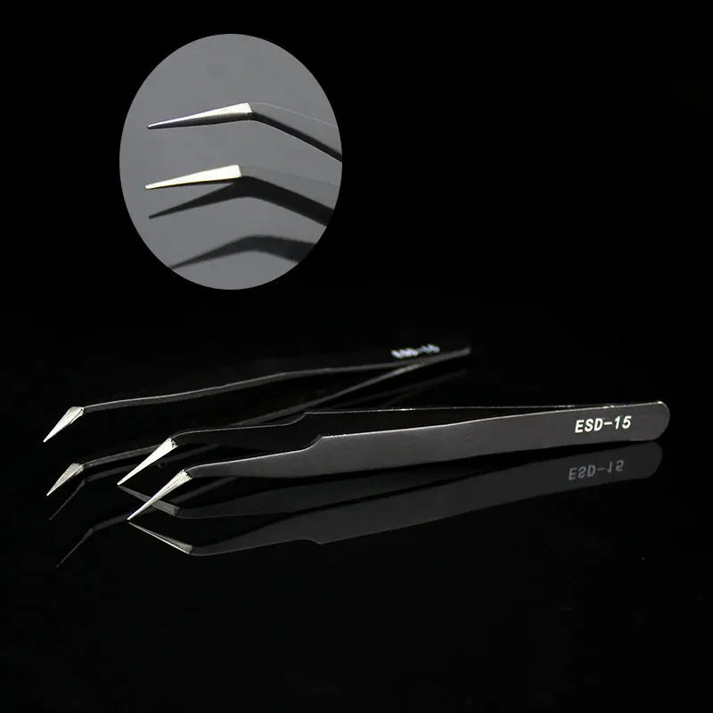 Qiao Excellent Quality Tweezers Bend+Straight New Stainless Steel Industrial Anti-static Cross Tweezers Sewing Accessories Tools