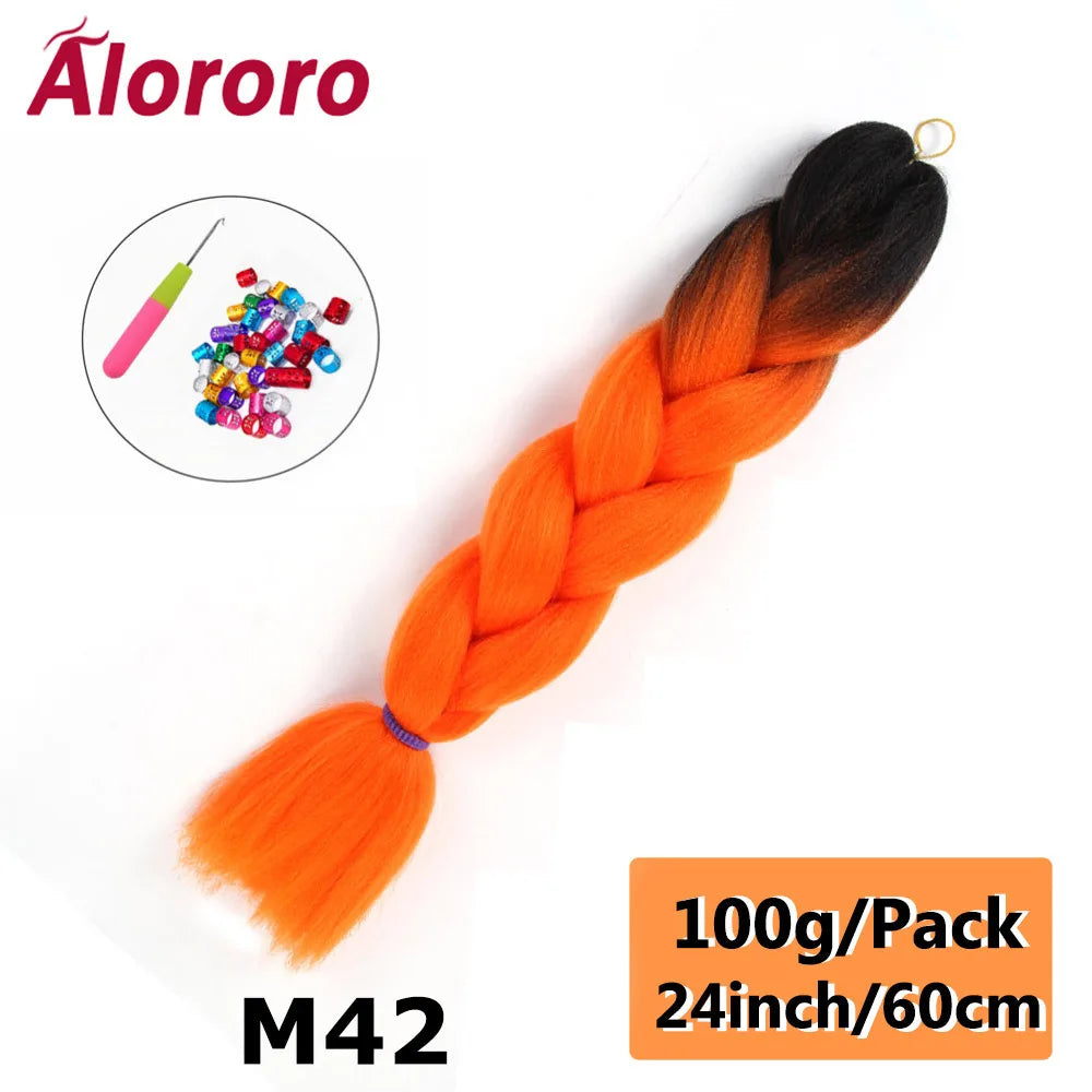 24 Inches Jumbo Braiding Hair Synthetic Hair Extensions Afro Ombre Crochet Braid Hair Wholesale For Women Alororo