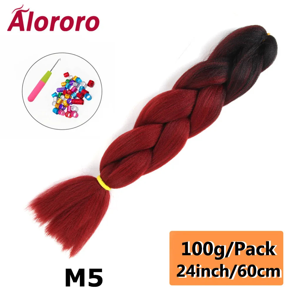 24 Inches Jumbo Braiding Hair Synthetic Hair Extensions Afro Ombre Crochet Braid Hair Wholesale For Women Alororo