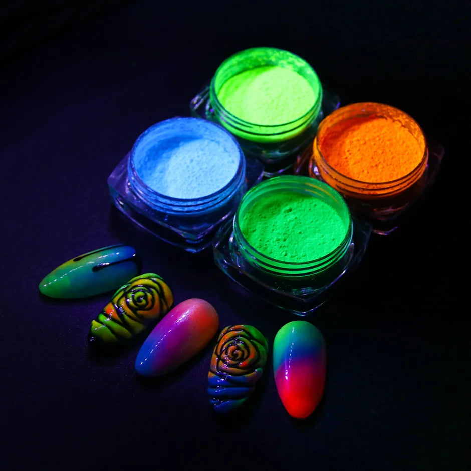 Fluorescent Neon Nail Pigment Powder Reactive Phosphor Glitter Dust Winter Premium Paillette DIY Charm Nail Decoration NTYE01-13