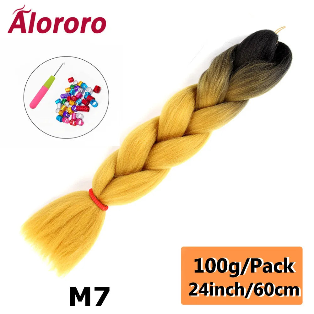 24 Inches Jumbo Braiding Hair Synthetic Hair Extensions Afro Ombre Crochet Braid Hair Wholesale For Women Alororo