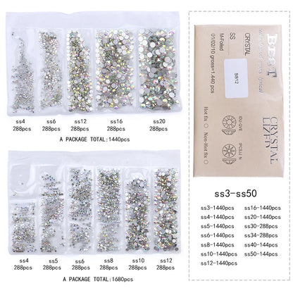 QIAO Glitter Rhinestones Crystal AB SS3-SS50 Non Hot Fix FlatBack Strass Sewing & Fabric Garment Rhinestone Nail Art Stone