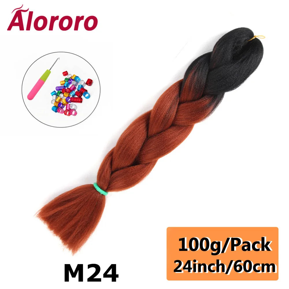 24 Inches Jumbo Braiding Hair Synthetic Hair Extensions Afro Ombre Crochet Braid Hair Wholesale For Women Alororo