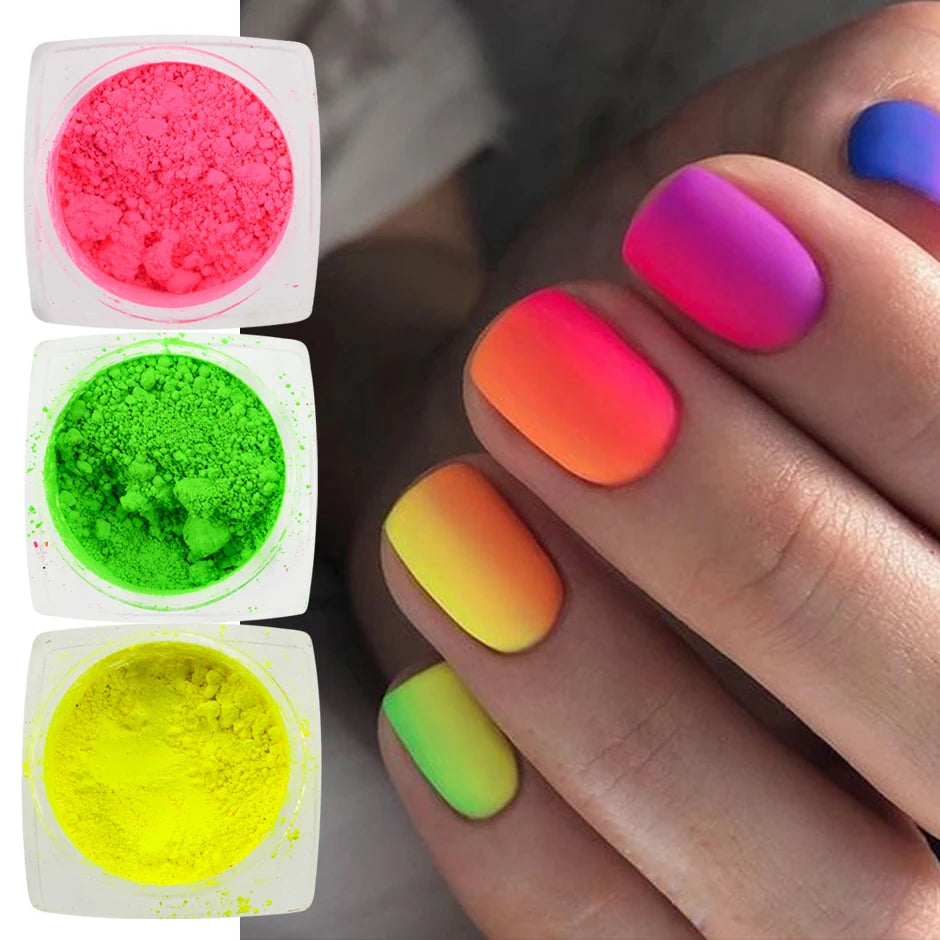 Fluorescent Neon Nail Pigment Powder Reactive Phosphor Glitter Dust Winter Premium Paillette DIY Charm Nail Decoration NTYE01-13