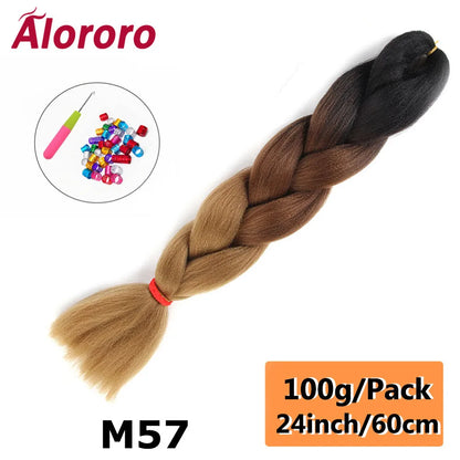 24 Inches Jumbo Braiding Hair Synthetic Hair Extensions Afro Ombre Crochet Braid Hair Wholesale For Women Alororo